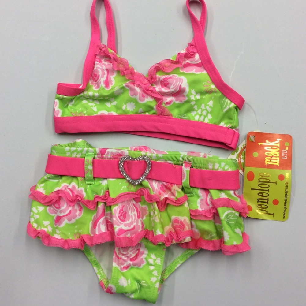 Baby Girl Penelope Mack Pink/Green Bikini Size 2T